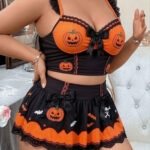Halloween Pumpkin 3‑Piece Plus‑Size Lingerie Costume Set